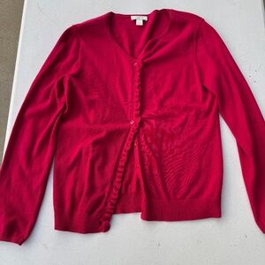 LOFT Raspberry Pink Ruffle Trim Cardigan - Soft & Chic!